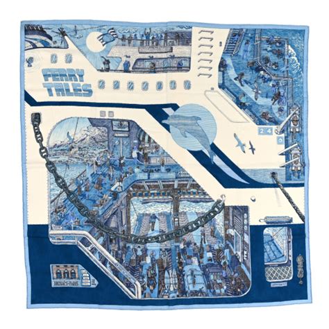 hermes ferry tales scarf|Hermes Ferry Tales Marine Blue Multicolor Silk Cashmere Hand .